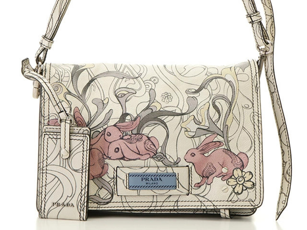 Prada Rabbit Motif Shoulder Bag White Leather
